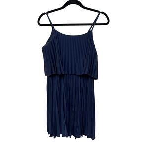 NWT Charming Charlie Overlay‎ Pleated Knee Length Shift Dress Blue Women's Large